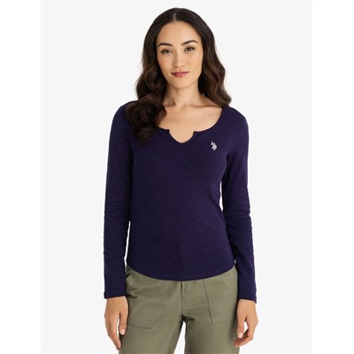 NOTCH NECK LONG SLEEVE T-SHIRT
