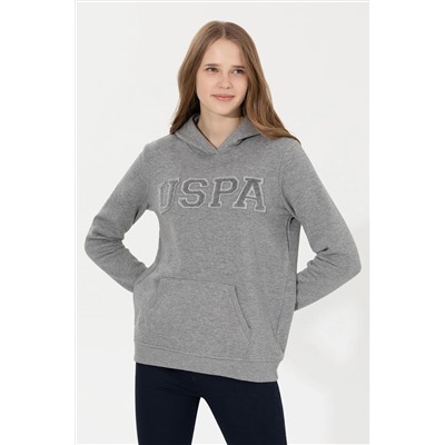 Kadın Gri Melanj Kapüşonlu Basic Sweatshirt