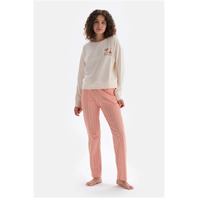 Dagi Ekru Nakış Detaylı Uzun Kollu Pijama Takımı 23WW17546BB_316