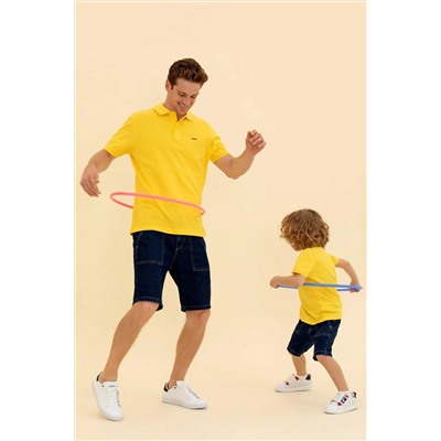 Erkek Koyu Sarı Basic Polo Yaka Tişört