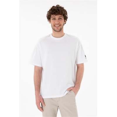 Erkek Oversize Fit Bisiklet Yaka Beyaz Tişört