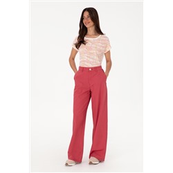 Kadın Vişne Kanvas Loose Fit Pantolon