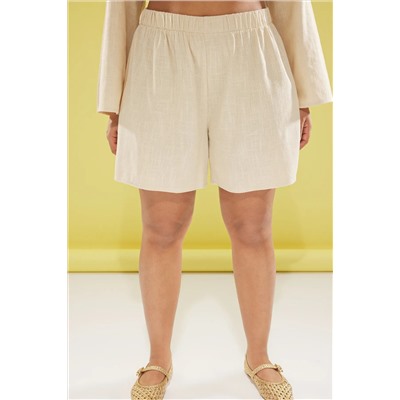 Bej V Yaka Bağlama Detaylı Pamuk Flam Beachwear Büyük Beden Alt-Üst Takım TBBSS25CP00012