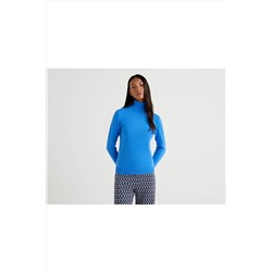 United Colors of Benetton Benetton Kadın Çivit Mavi Dik Yaka Merino Kazak 122A1002D2348-08A