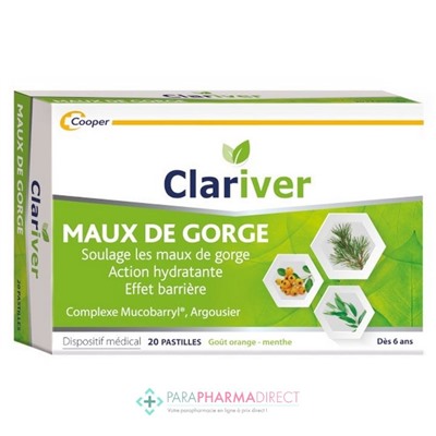 Clariver Maux de Gorge - Goût Orange/Menthe - 20 pastilles