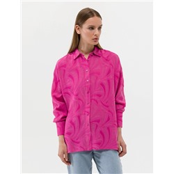 Pembe Keten Karışımlı Oversize Gömlek