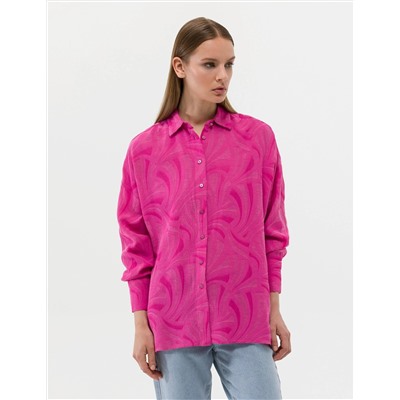 Pembe Keten Karışımlı Oversize Gömlek