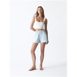 TEXTURED DENIM SHORTS