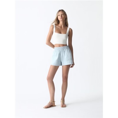 TEXTURED DENIM SHORTS