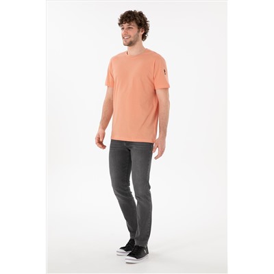 Erkek Regular Fit Bisiklet Yaka Somon Basic Tişört
