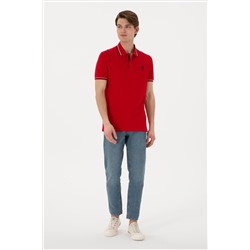Erkek Regular Fit Polo Yaka Kırmızı Basic Tişört