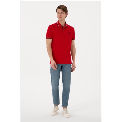 Erkek Regular Fit Polo Yaka Kırmızı Basic Tişört