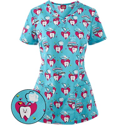 Dickies EDS Scrubs Dreamers Gonna Dream Print Top