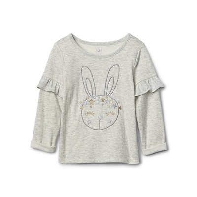 Embellished graphic ruffle pullover