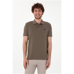 Erkek Slim Fit Polo Yaka Vizon Basic Tişört