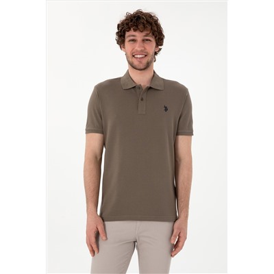 Erkek Slim Fit Polo Yaka Vizon Basic Tişört