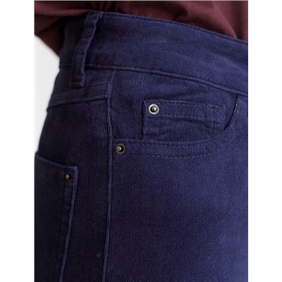 Укороченные эластичные брюки слим из микро вельвета