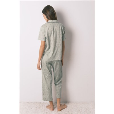 Pijama largo camisero algodón flores