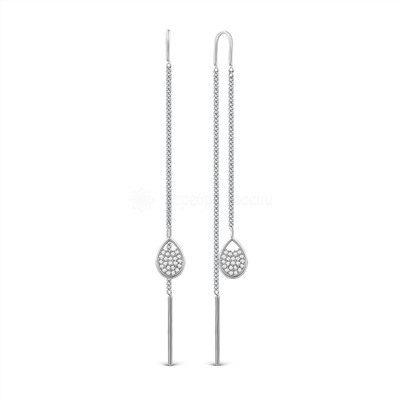 Серьги-продёвки из серебра с фианитами родированные 925 пробы с7-689р200