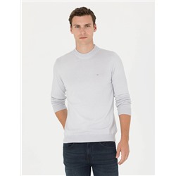 Krem Melanj Slim Fit Çeyrek Yaka Basic Triko Kazak