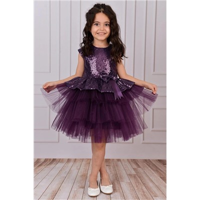 Delfini kids Kız Çocuk Mor Pul Payetli Kat Kat Tüllü Abiye 9354