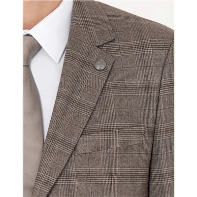 Açık Kahverengi Slim Fit Ekose Takım Elbise