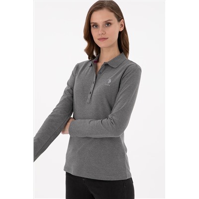 Kadın Antrasit Melanj Basic Polo Yaka Sweatshirt