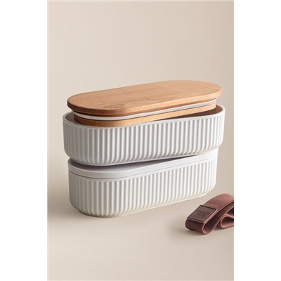 Magou Ahşap Kapaklı 2'li Lunch Box - Kahverengi - 1000 ml