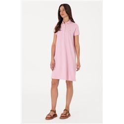 Kadın Açık Pembe Polo Yaka Mini Boy Örme Elbise
