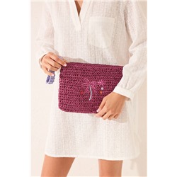 Neceser pequeño rafia estampado morado