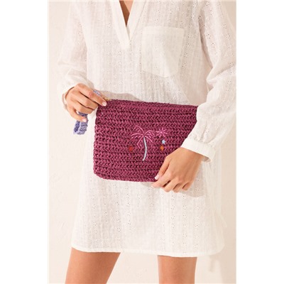 Neceser pequeño rafia estampado morado