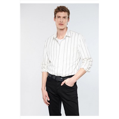 Mavi Çizgili Beyaz Gömlek Slim Fit / Dar Kesim 0210487-70057