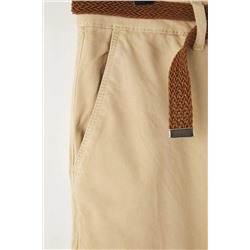 Bej Yüksek Bel Kemerli Mom Fit Denim Büyük Beden Jeans TBBAW26CJ00026