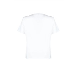 Beyaz Boyfriend Fit Yanda Çıt Çıt Detaylı %100 Pamuk Örme Büyük Beden T-shirt TBBSS24BF00000