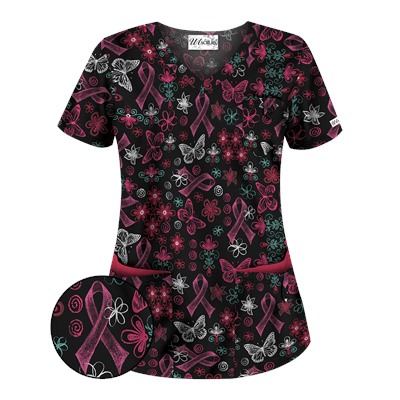 UA Celebrate Pink Black Scrub Top