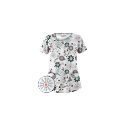 UA Honeycombs And Flowers Pewter Asymmetrical Scrub Top