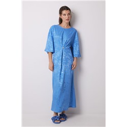 Vestido caftán satén jacquard azul