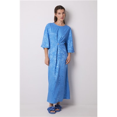 Vestido caftán satén jacquard azul