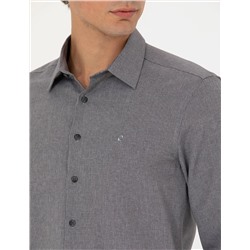 Antrasit Slim Fit Uzun Kollu Gömlek