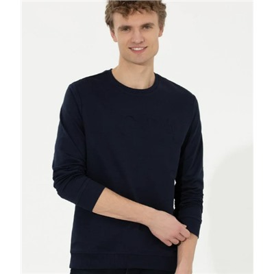 Erkek Lacivert Basic Bisiklet Yaka Sweatshirt