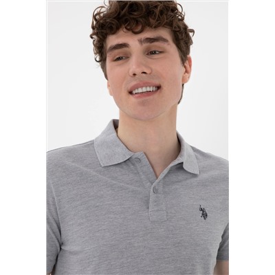 Erkek Slim Fit Polo Yaka Gri Melanj Basic Tişört