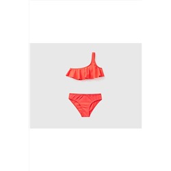 United Colors of BenettonKız Çocuk Mix Fırfır Detaylı Tek Omuzlu Bikini Takımı Nar Rengi