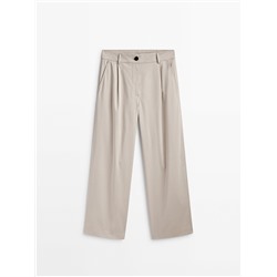 Pantalón ancho mezcla algodón satinado pinzas