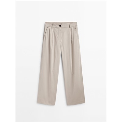 Pantalón ancho mezcla algodón satinado pinzas