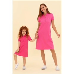 Kadın Pembe Polo Yaka Örme Elbise