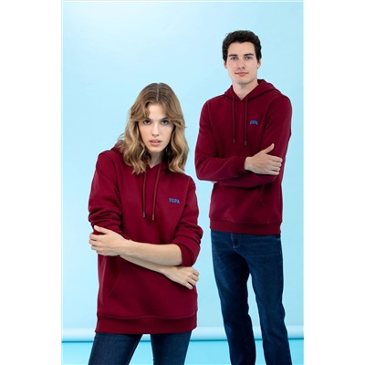Bordo Kapüşonlu Basic Sweatshirt