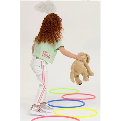 Kız Çocuk Mint Bisiklet Yaka Crop Tişört