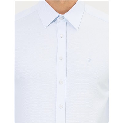Açık Mavi Slim Fit Armürlü Klasik Gömlek