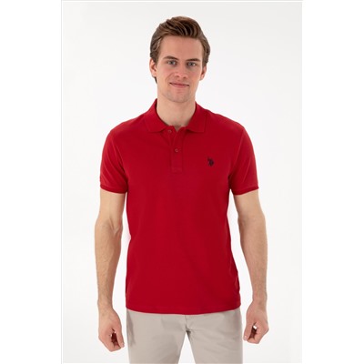 Erkek Slim Fit Polo Yaka Kırmızı Basic Tişört