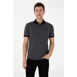 Erkek Regular Fit Polo Yaka Antrasit Basic Tişört